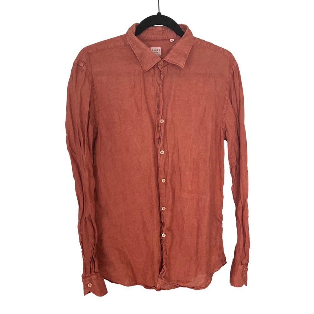 🍂 Xacus Linen Solid Shirt in Burnt Umber - Size 42 🍂
